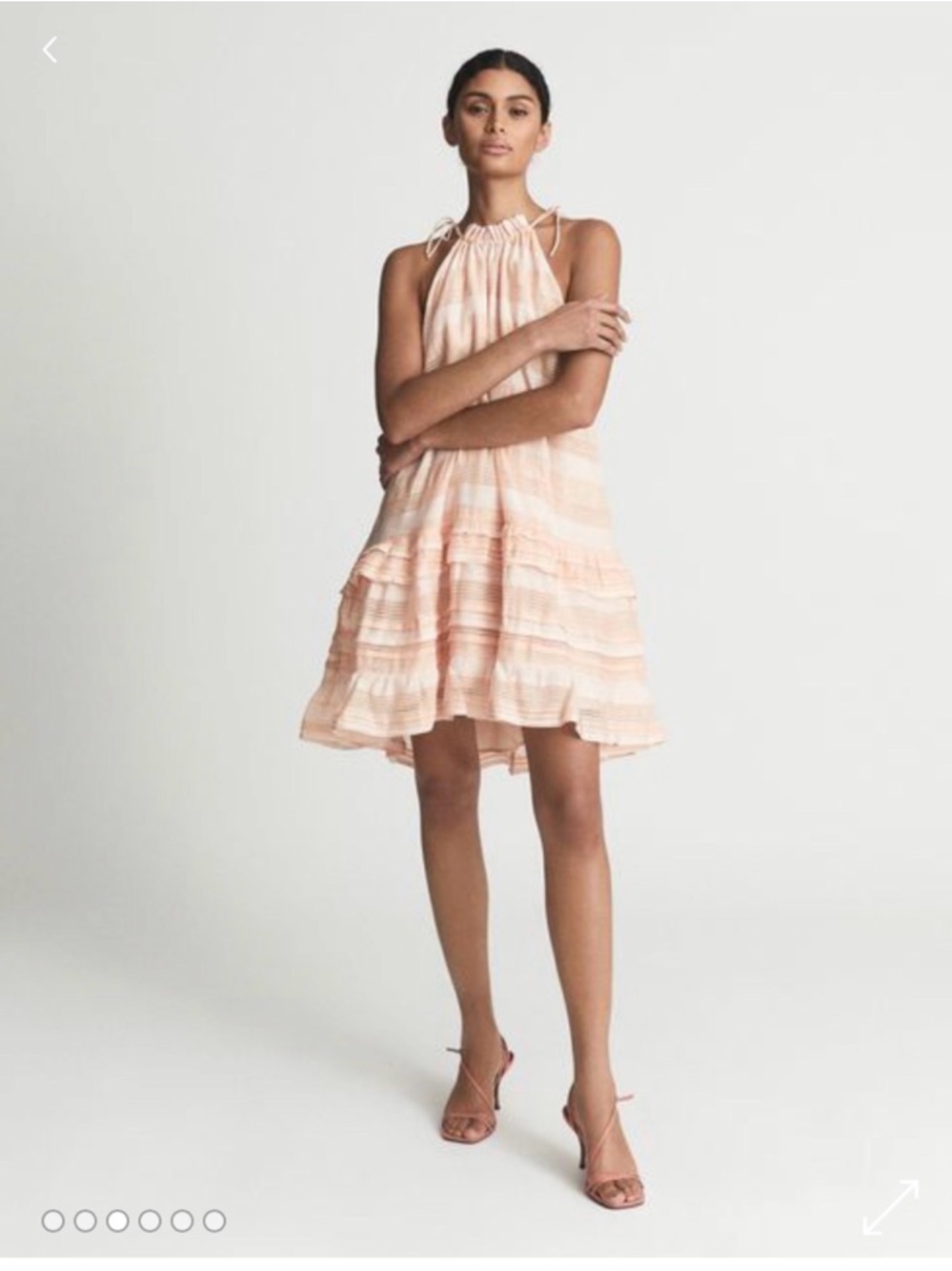 Reiss Peach Striped Halter Ruffle Mini Dress